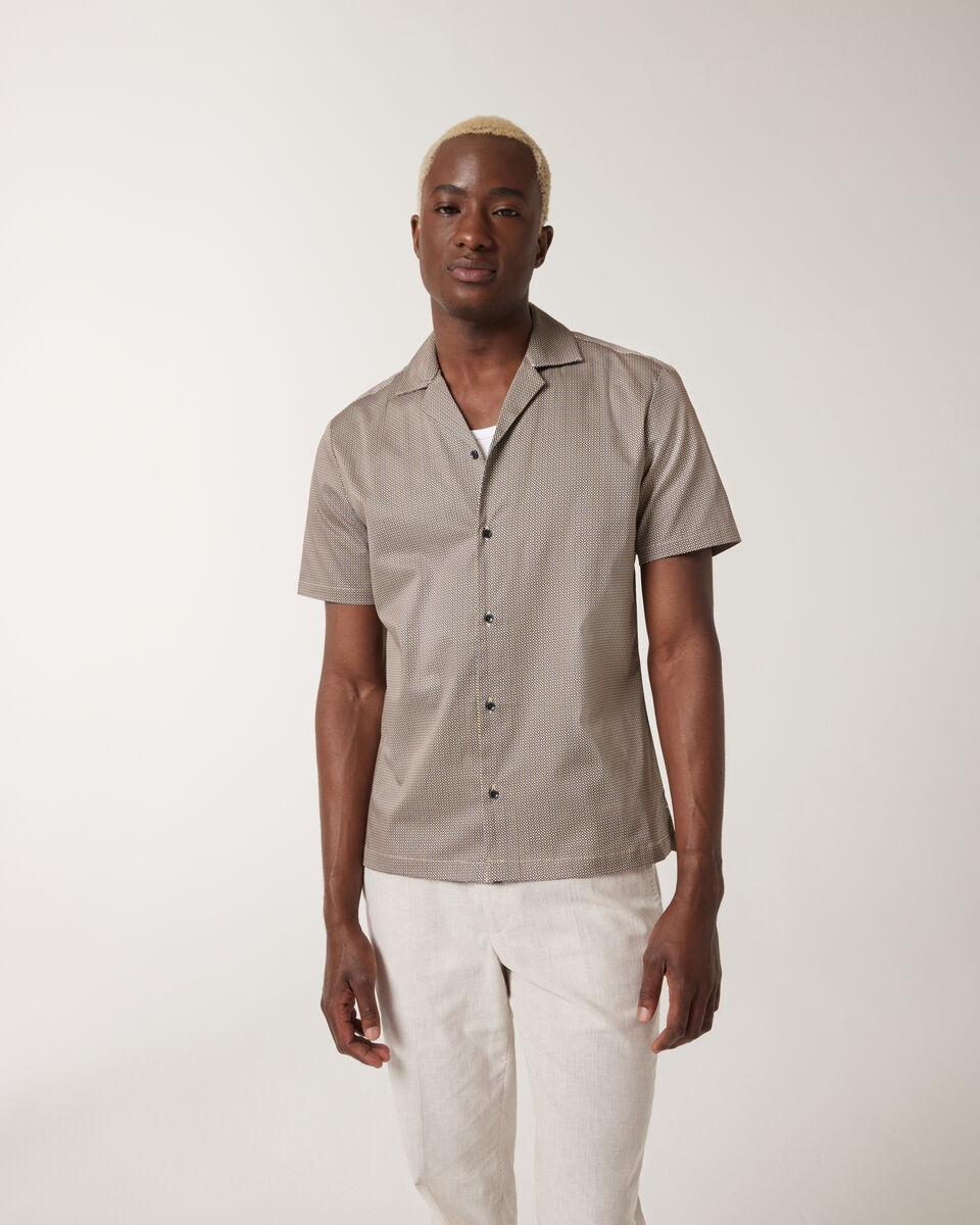 Geo Satin Cuban Collar Shirt, Blue, hi-res